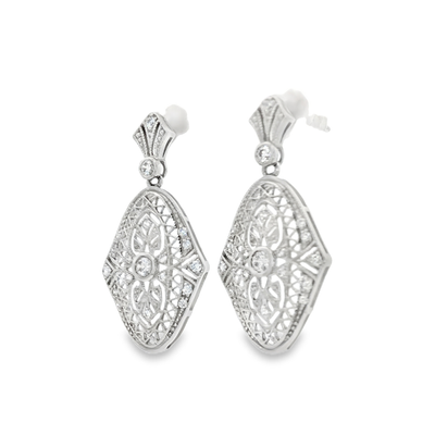 Sterling Silver Cubic Zirconia Art Deco Stud Earrings