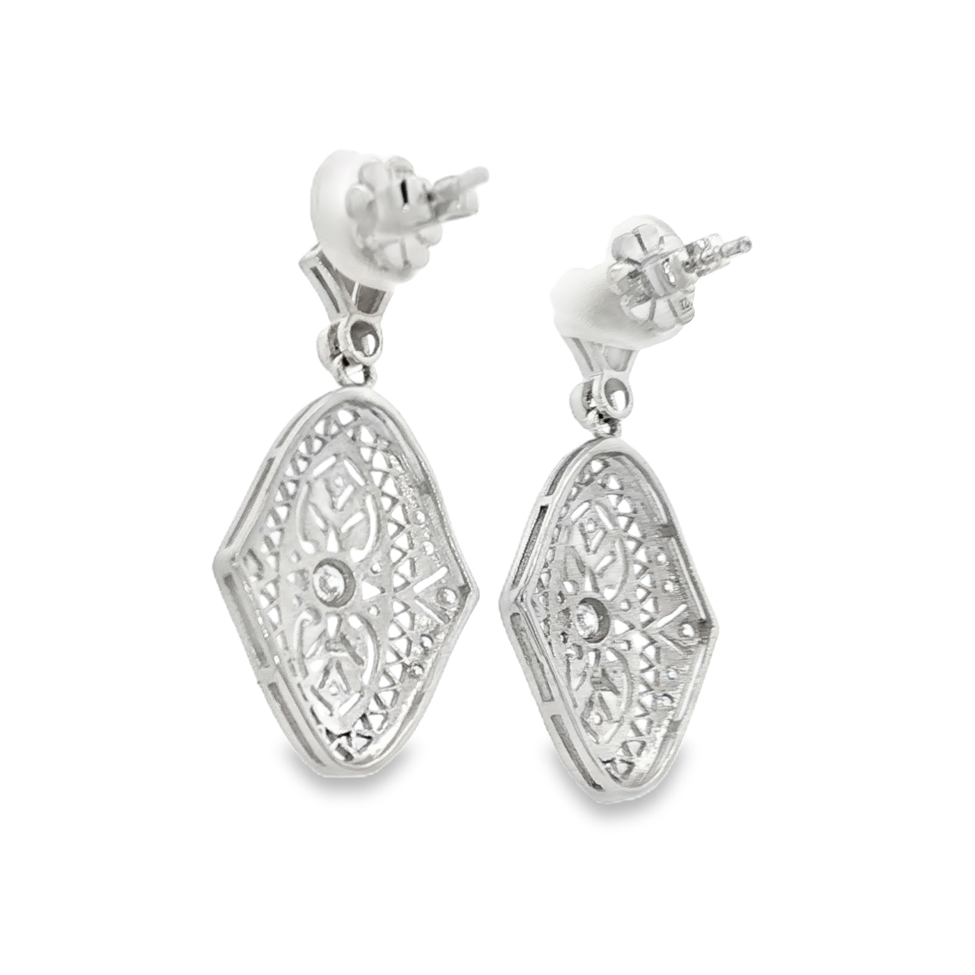 Sterling Silver Cubic Zirconia Art Deco Stud Earrings