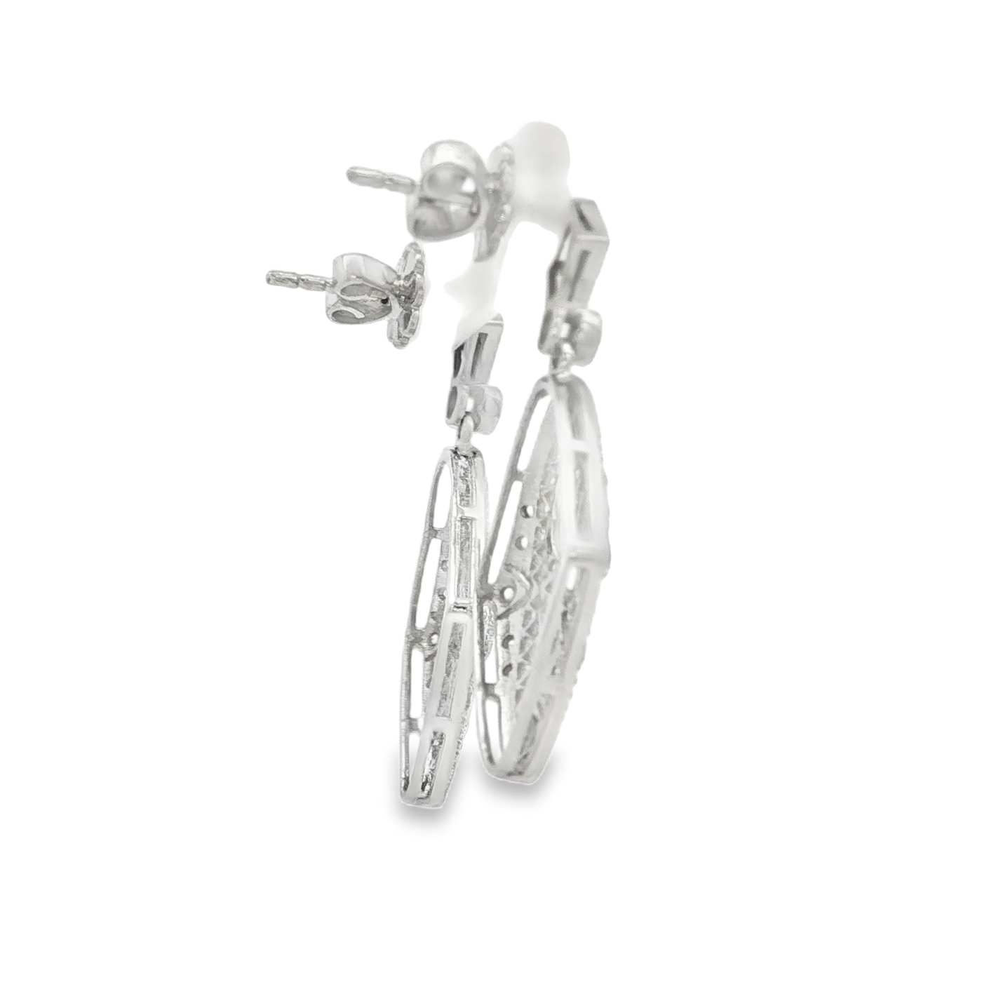 Sterling Silver Cubic Zirconia Art Deco Stud Earrings