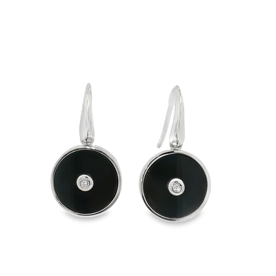 Sterling Silver Hook Earrings with Onyx and Cubic Zirconia