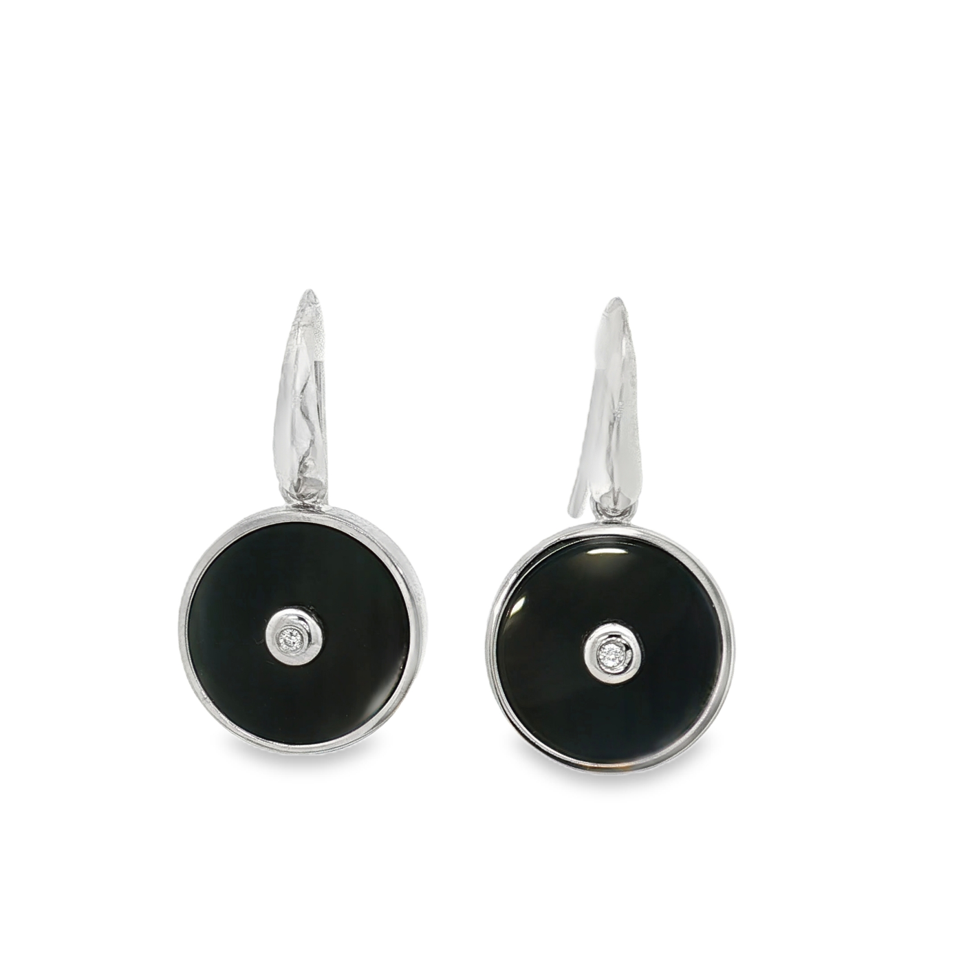 Sterling Silver Hook Earrings with Onyx and Cubic Zirconia