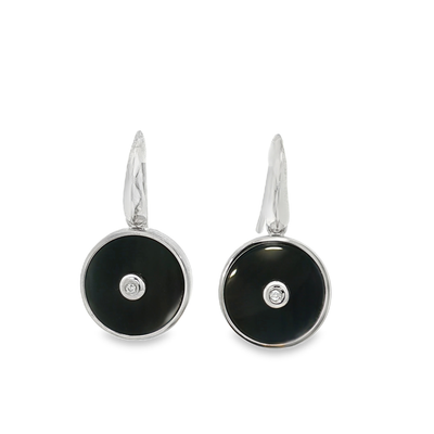 Sterling Silver Hook Earrings with Onyx and Cubic Zirconia