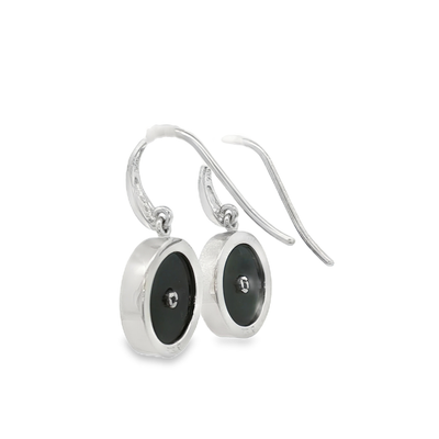 Sterling Silver Hook Earrings with Onyx and Cubic Zirconia