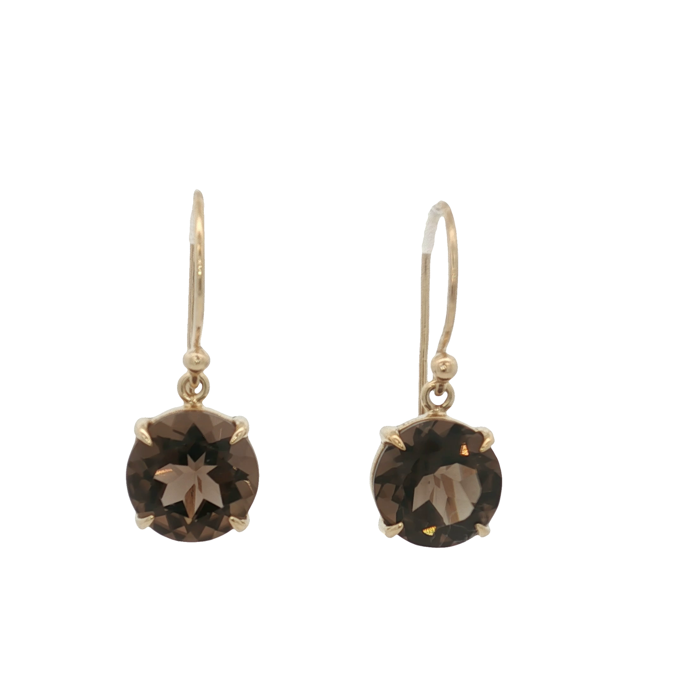9ct Yellow Gold Smokey Quartz Hook Earrings