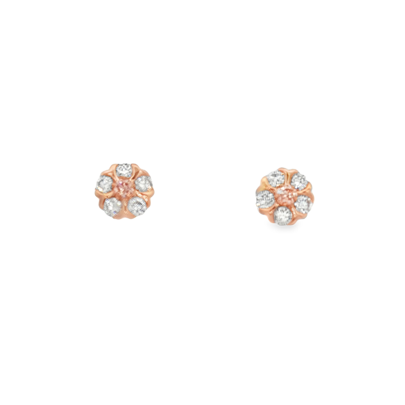 9ct Rose Gold Laboratory Grown Pink Diamond And White Diamond Stud Earrings
