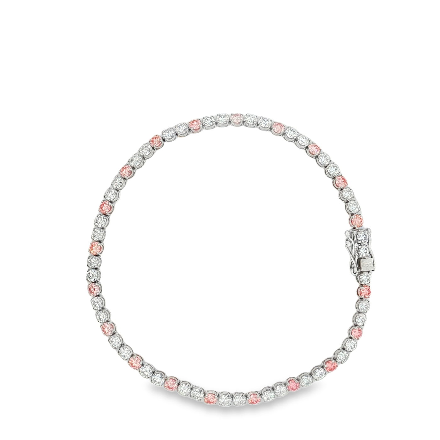 9ct White Gold Tennis Bracelet with Alternating Laboratory Grown Pink And White Diamonds