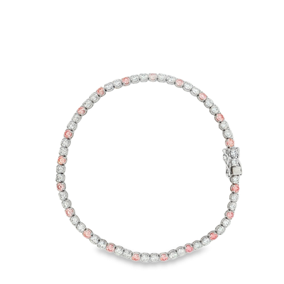 9ct White Gold Tennis Bracelet with Alternating Laboratory Grown Pink And White Diamonds