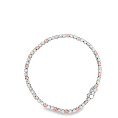 9ct White Gold Tennis Bracelet with Alternating Laboratory Grown Pink And White Diamonds
