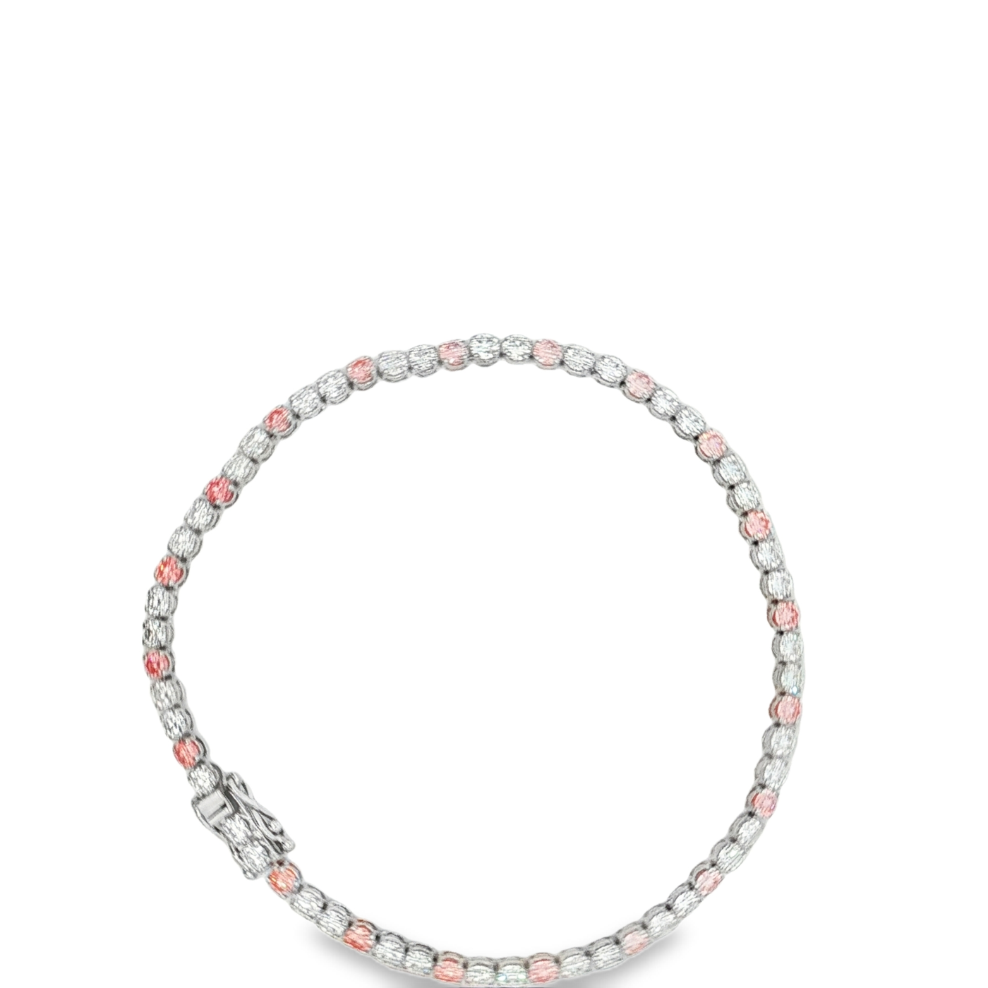 9ct White Gold Tennis Bracelet with Alternating Laboratory Grown Pink And White Diamonds