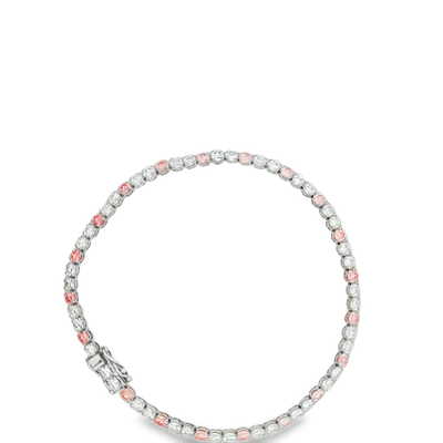9ct White Gold Tennis Bracelet with Alternating Laboratory Grown Pink And White Diamonds