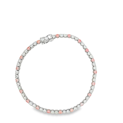 9ct White Gold Tennis Bracelet with Alternating Laboratory Grown Pink And White Diamonds