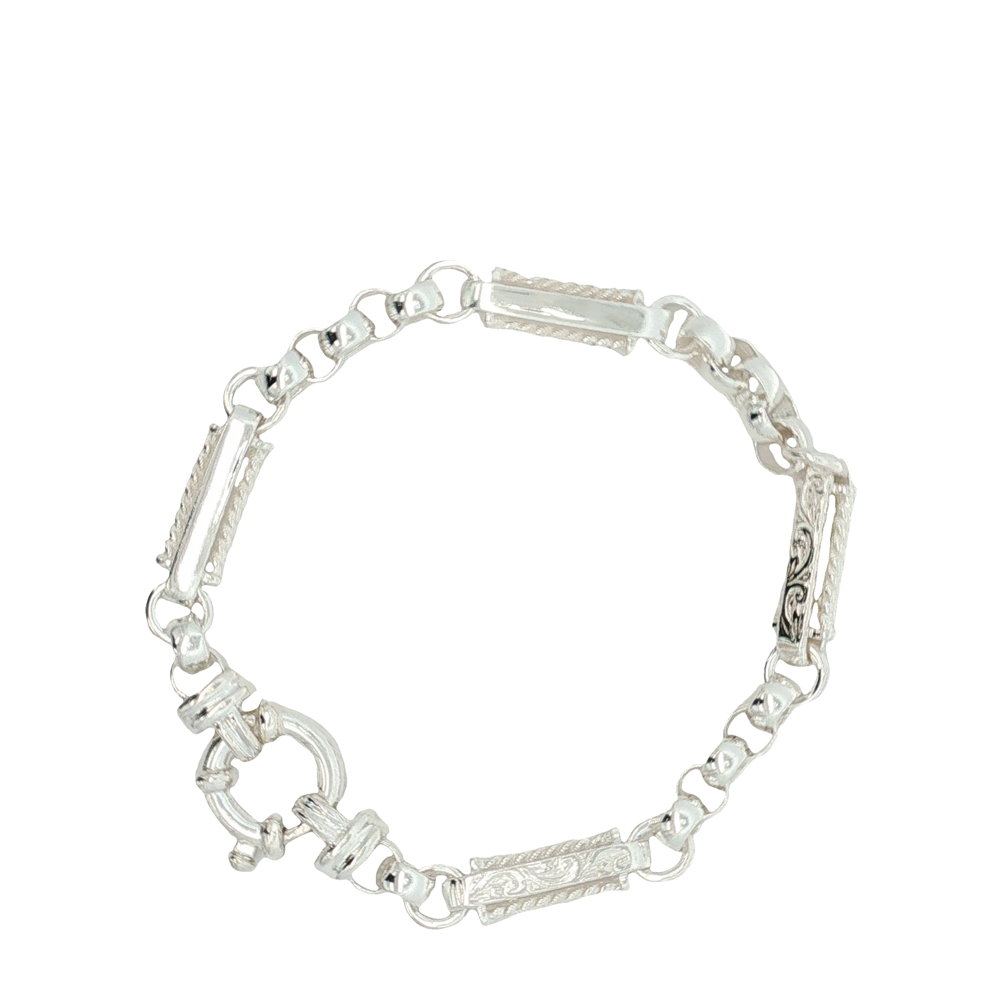 Engraved Sterling Silver Fancy Chain Bracelet 19cm