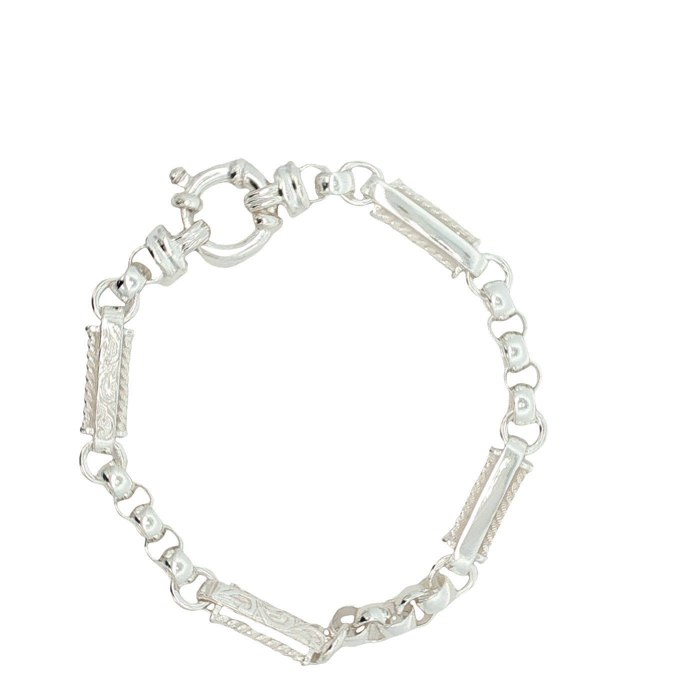 Engraved Sterling Silver Fancy Chain Bracelet 19cm