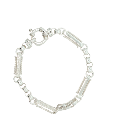 Engraved Sterling Silver Fancy Chain Bracelet 19cm