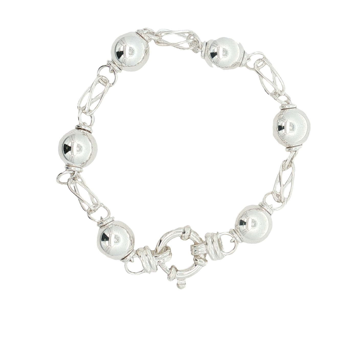 Sterling Silver Interlocked Link Ball Chain Bracelet 19cm
