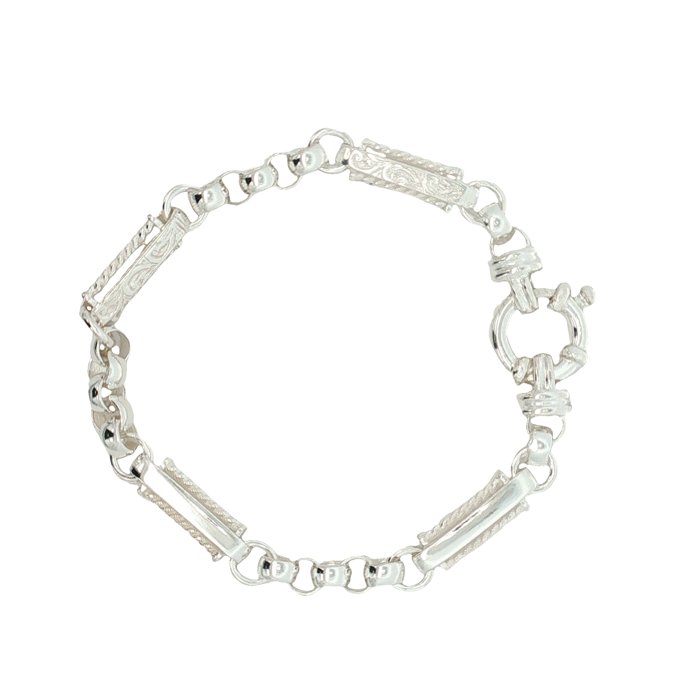 Engraved Sterling Silver Fancy Chain Bracelet 19cm