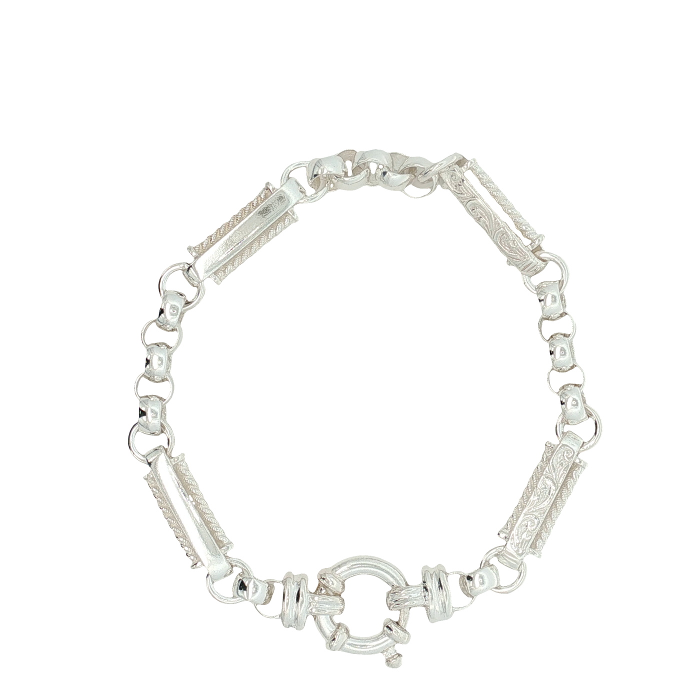 Engraved Sterling Silver Fancy Chain Bracelet 19cm
