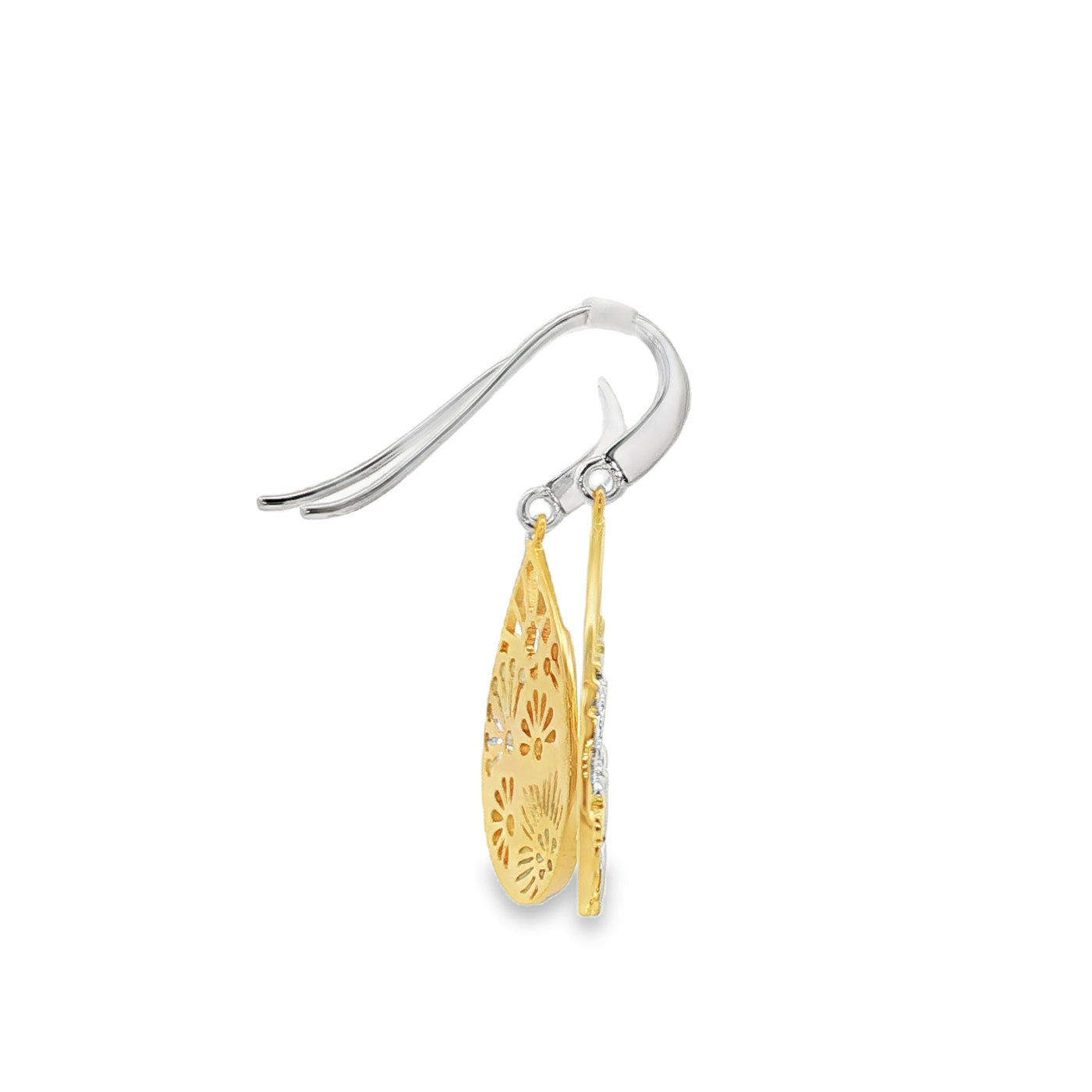 Sterling Silver/Yellow Gold Plate Floral Teardrop Drop Earrings