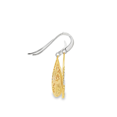 Sterling Silver/Yellow Gold Plate Floral Teardrop Drop Earrings