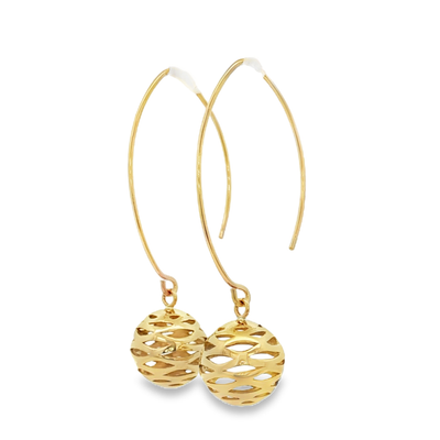 9ct Yellow Gold Drop Earrings with Pierced Sphere Design 12mm