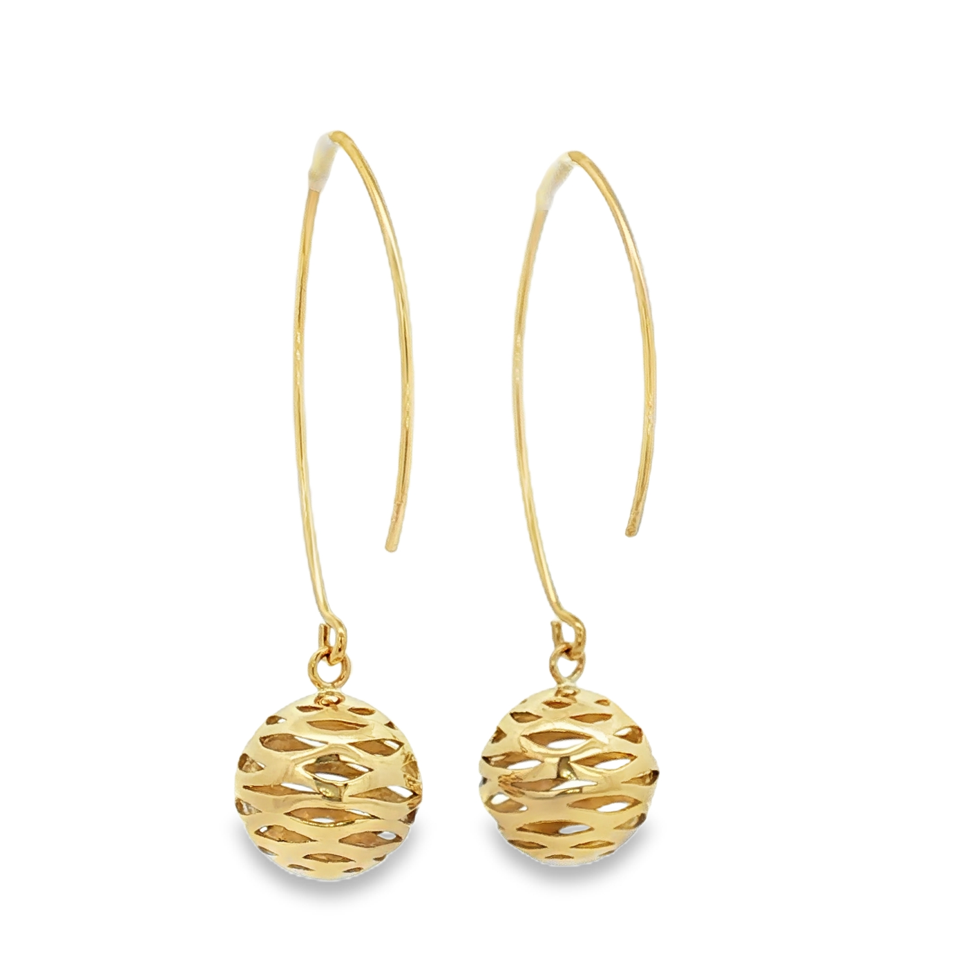 9ct Yellow Gold Drop Earrings with Pierced Sphere Design 12mm