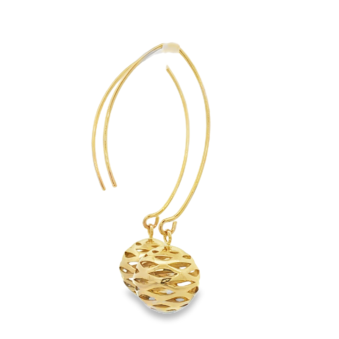 9ct Yellow Gold Drop Earrings with Pierced Sphere Design 12mm