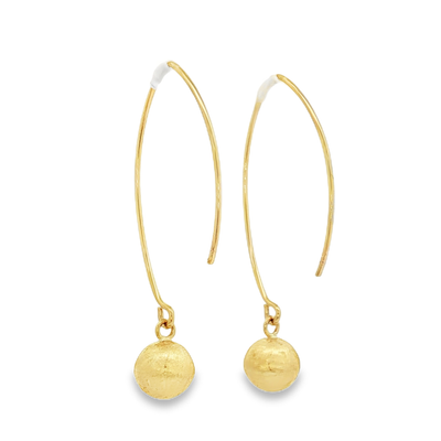 9ct Gold Brushed Minimalist Drop Earrings 8mm