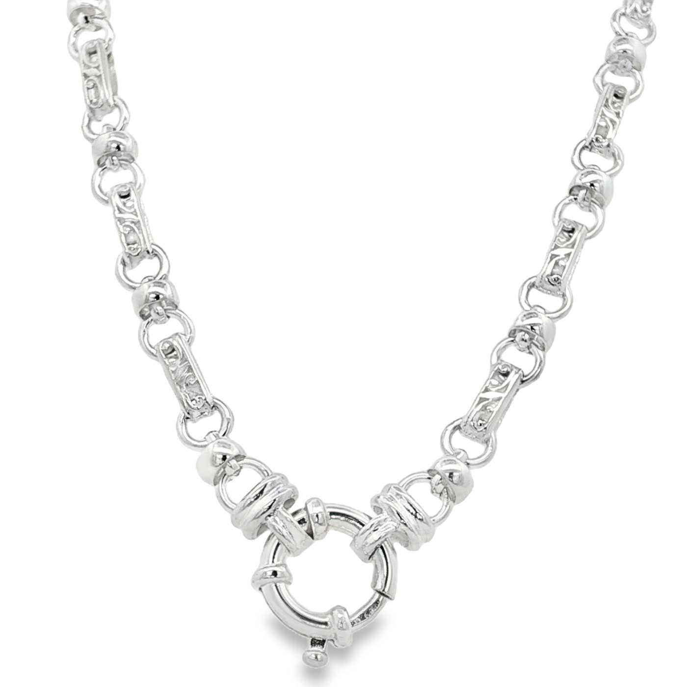 Elegant Sterling Silver Chain Necklace with Patterned Links 70cm