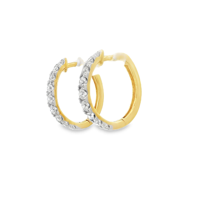 9ct Yellow  Gold Hoop Earrings with Round Cut Laboratory Grown Diamonds