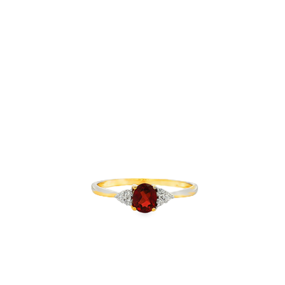 9ct Yellow Gold Natural Diamond and Oval Garnet Ring