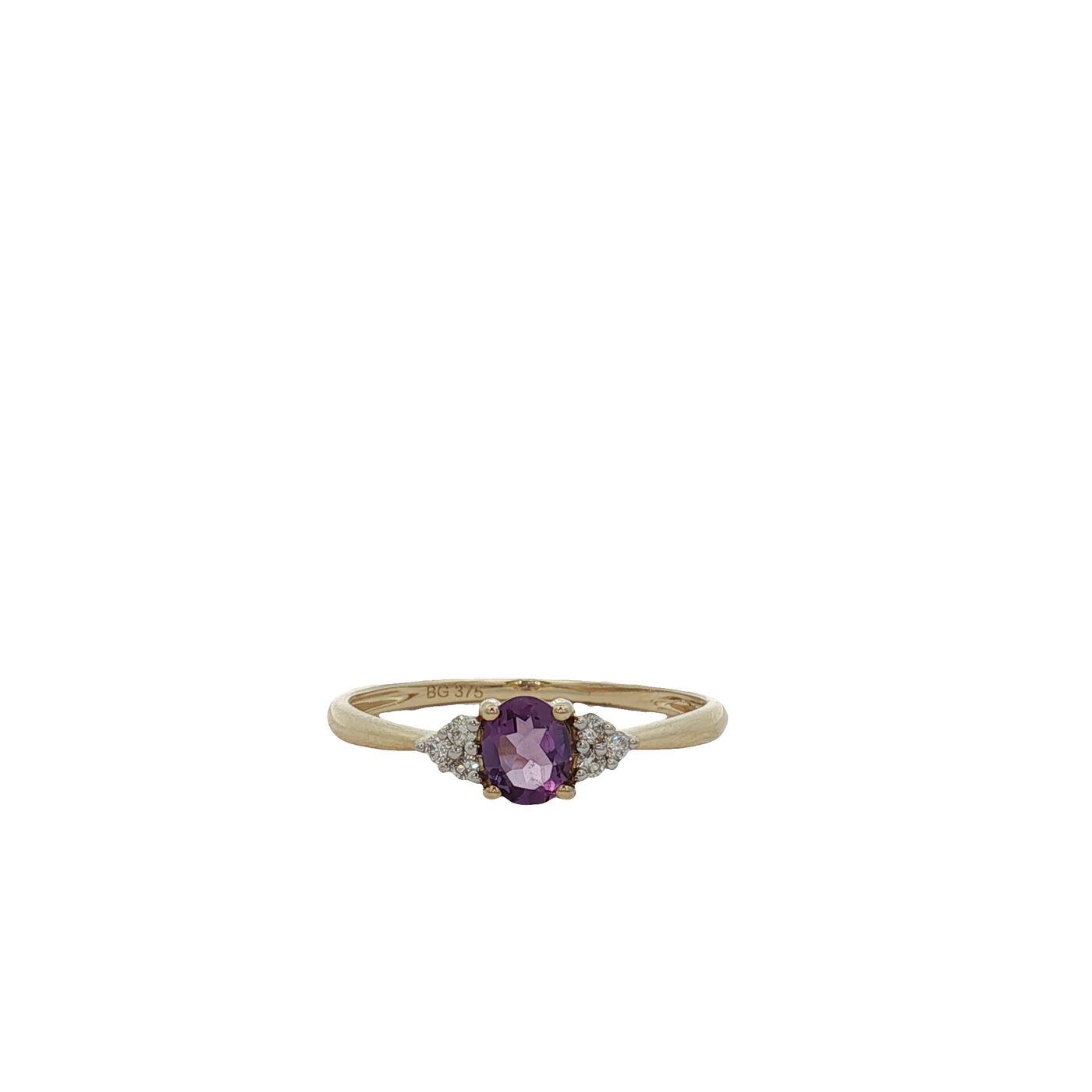 9ct Yellow Gold Oval Amethyst And Diamond Ring