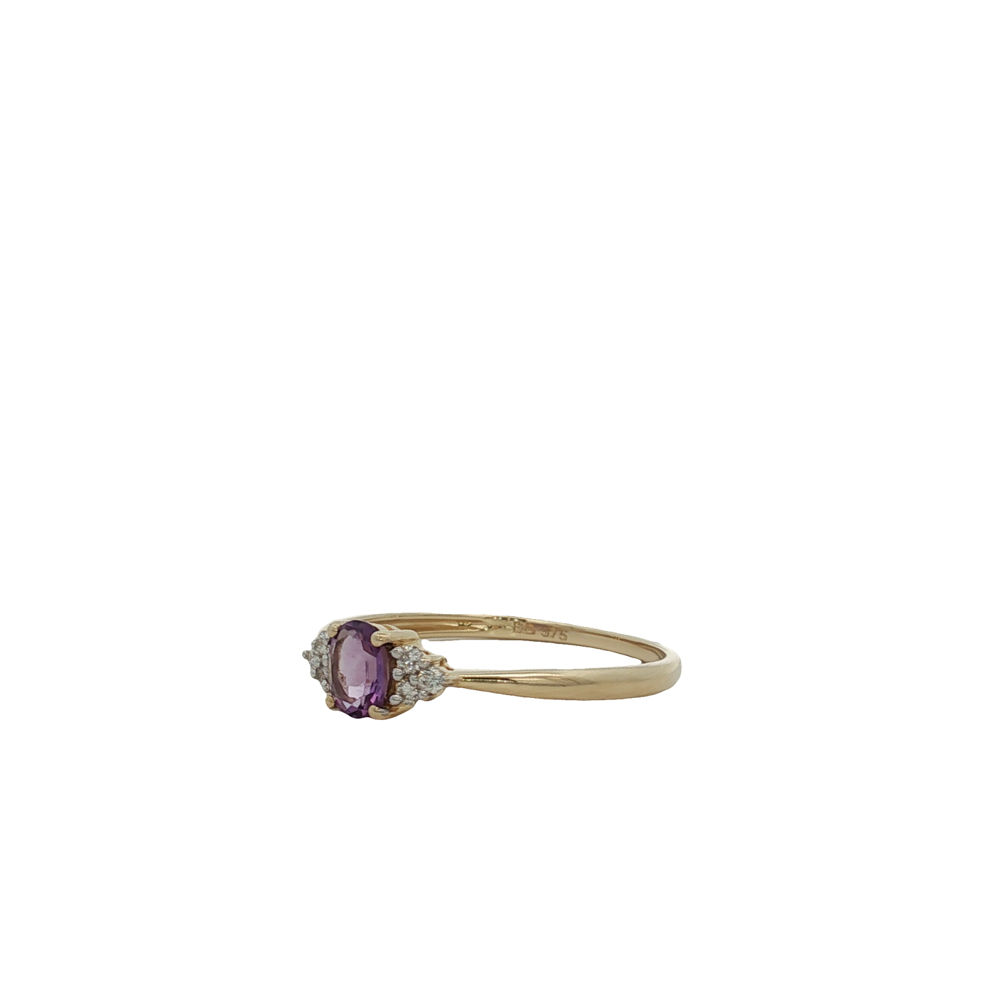 9ct Yellow Gold Oval Amethyst And Diamond Ring