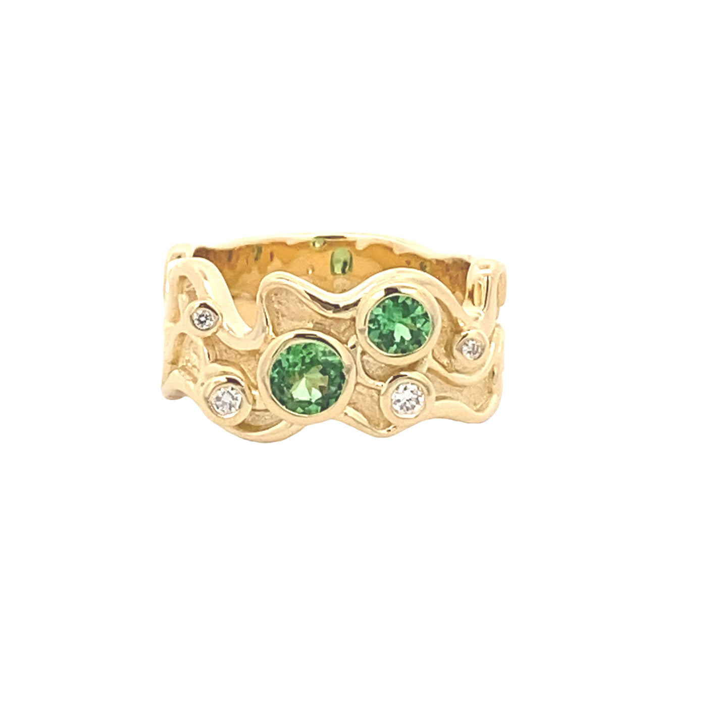 9ct Yellow Gold Tsavorite And Diamond Ring