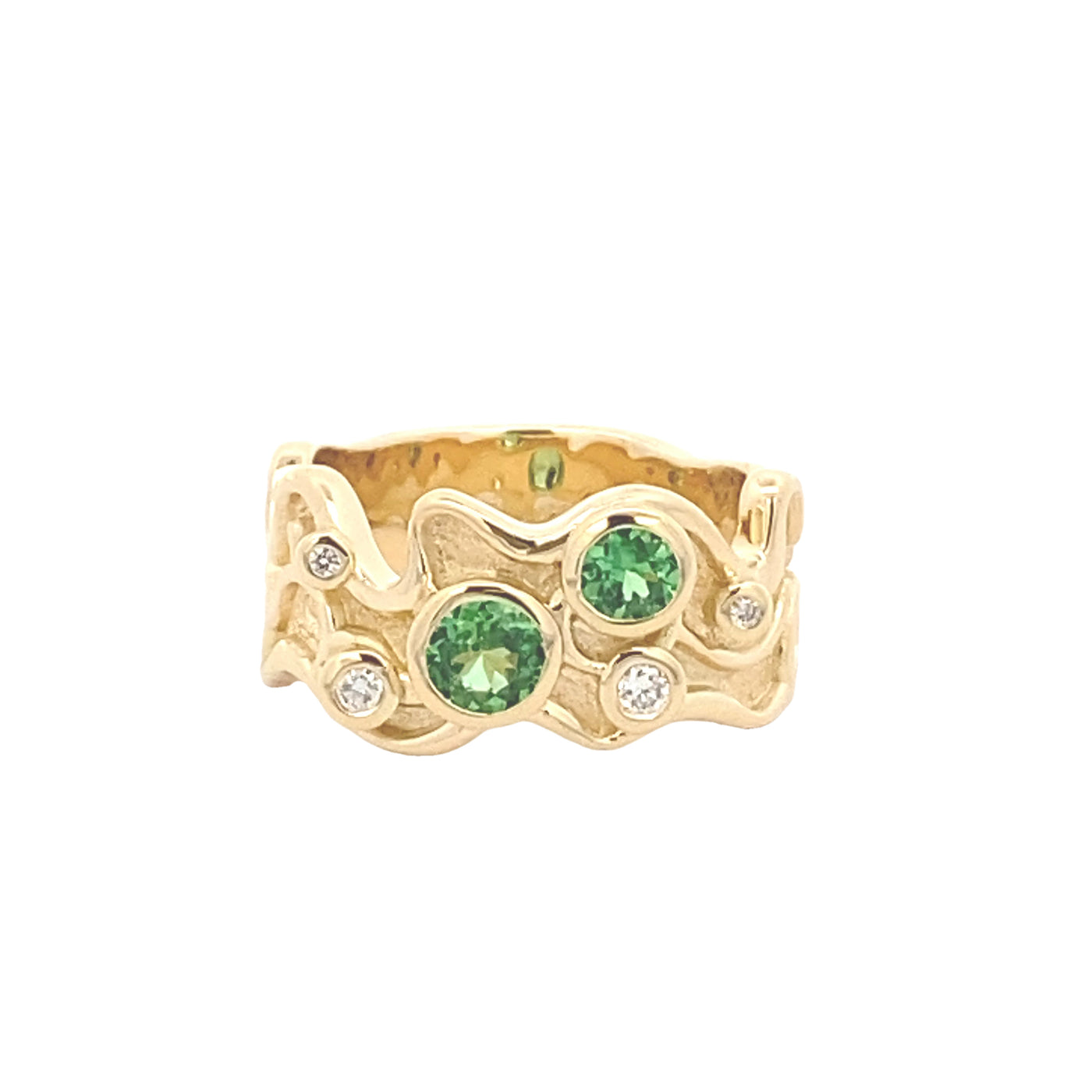 9ct Yellow Gold Tsavorite And Diamond Ring