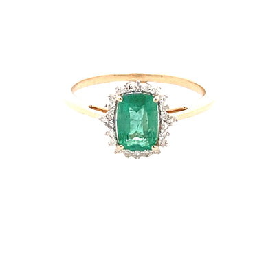 9ct Yellow Gold Natural Emerald and Diamond Ring