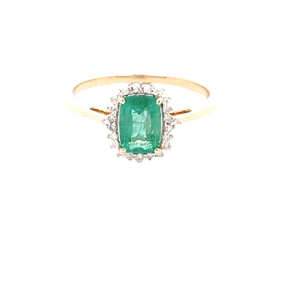 9ct Yellow Gold Natural Emerald and Diamond Ring