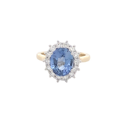 18ct Yellow Gold Ceylon Sapphire and Diamond Ring