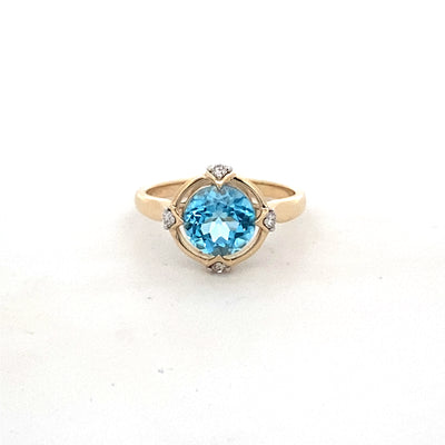 9CT Yellow Gold Topaz And Diamond Ring