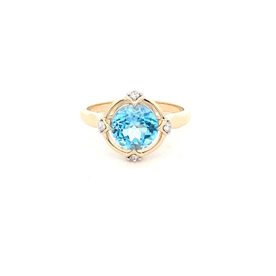 9CT Yellow Gold Topaz And Diamond Ring