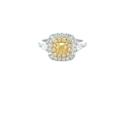 18ct White Gold, Yellow Diamond/White Diamond Ring