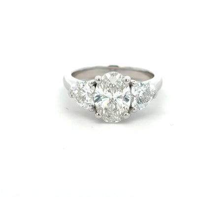 18ct White Gold Oval And Two Heart Laboratory Grown Diamond Ring