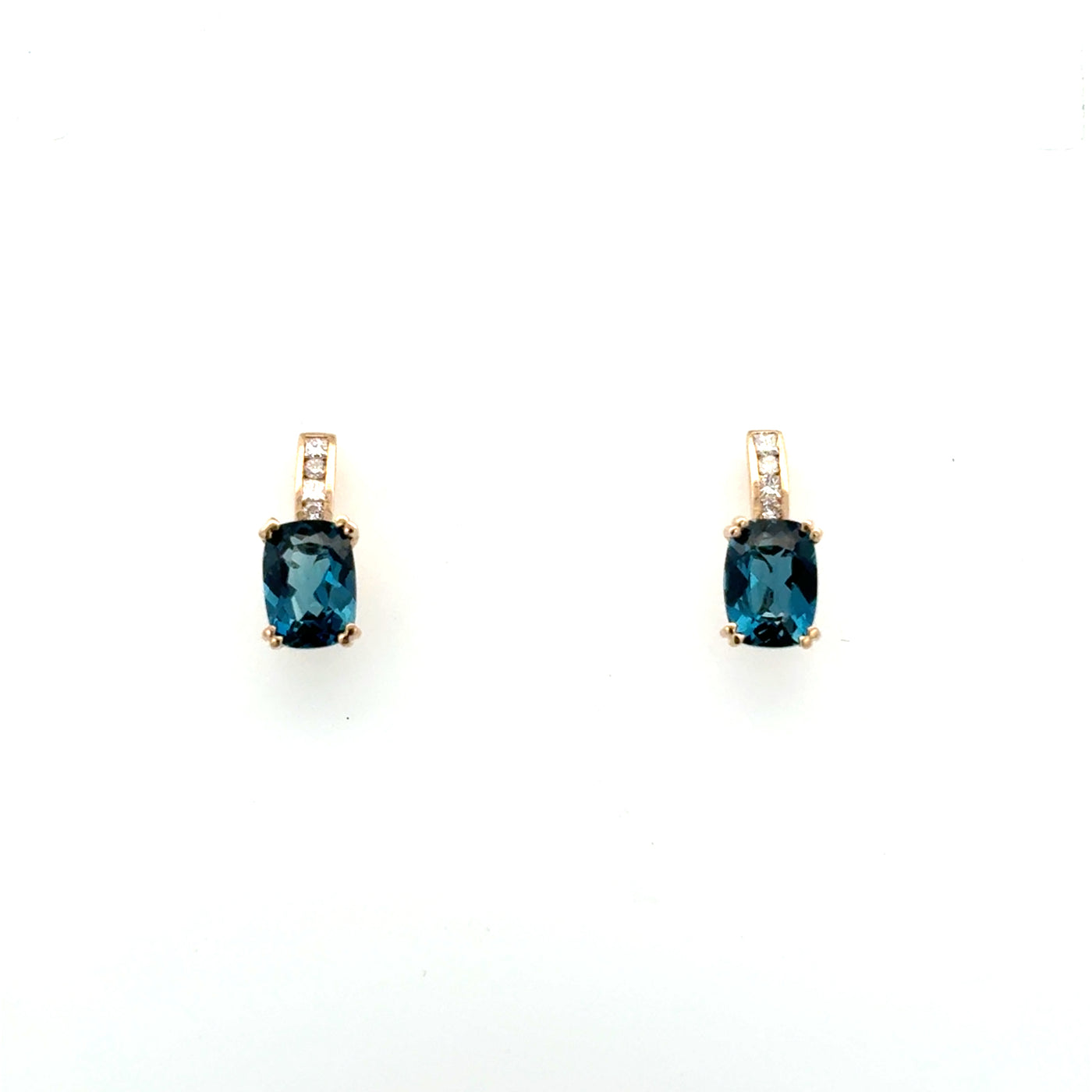 9ct Yellow Gold London  Blue Topaz And Diamond Stud Earrings