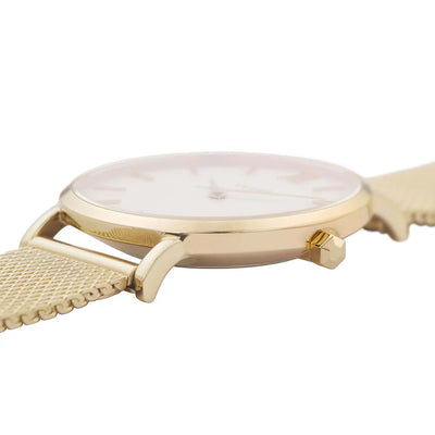 Cluse Minuit Mesh White Face Stainless Steel Watch Gold