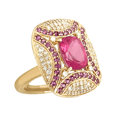 9ct Yellow Gold, Topaz, Rhodolite Garnet & Diamond Ring