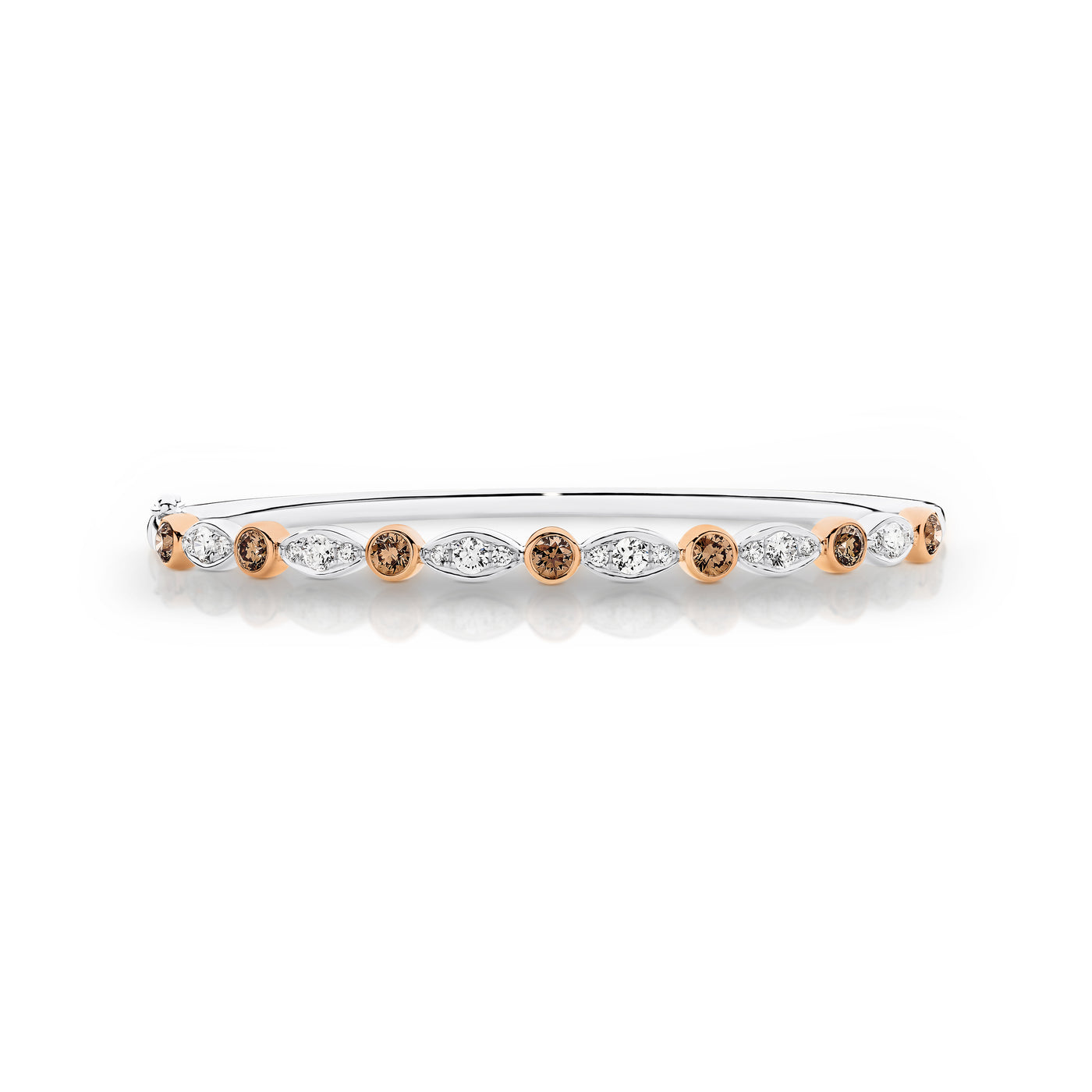 9ct White and Rose Gold Natural Chocolate and White Diamond Hinged Bangle
