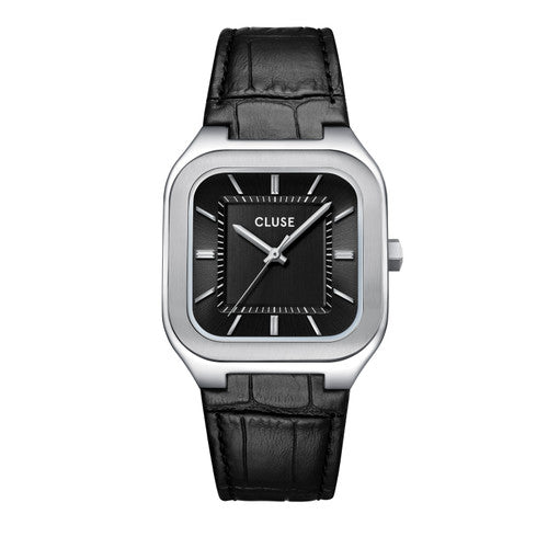 Cluse Quadrus Gents  Black Leather/Stainless Steel Watch