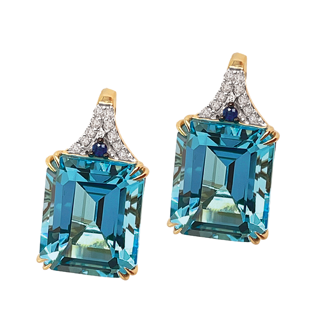9ct Sky Blue Topaz, Sapphire & Diamond Earrings