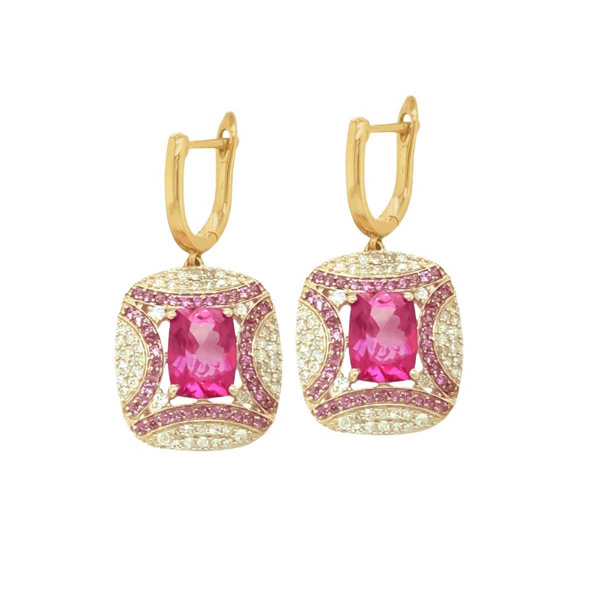 9ct Yellow Gold Topaz, Rhodolite Garnet & Diamond Earrings