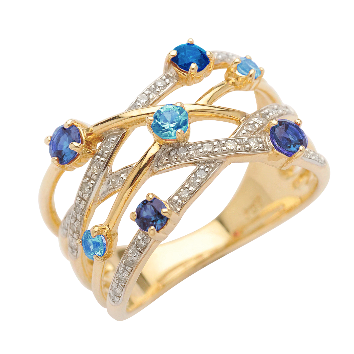 9ct Yellow Gold, Apatite, London Blue Topaz, Sapphire & Diamond Ring