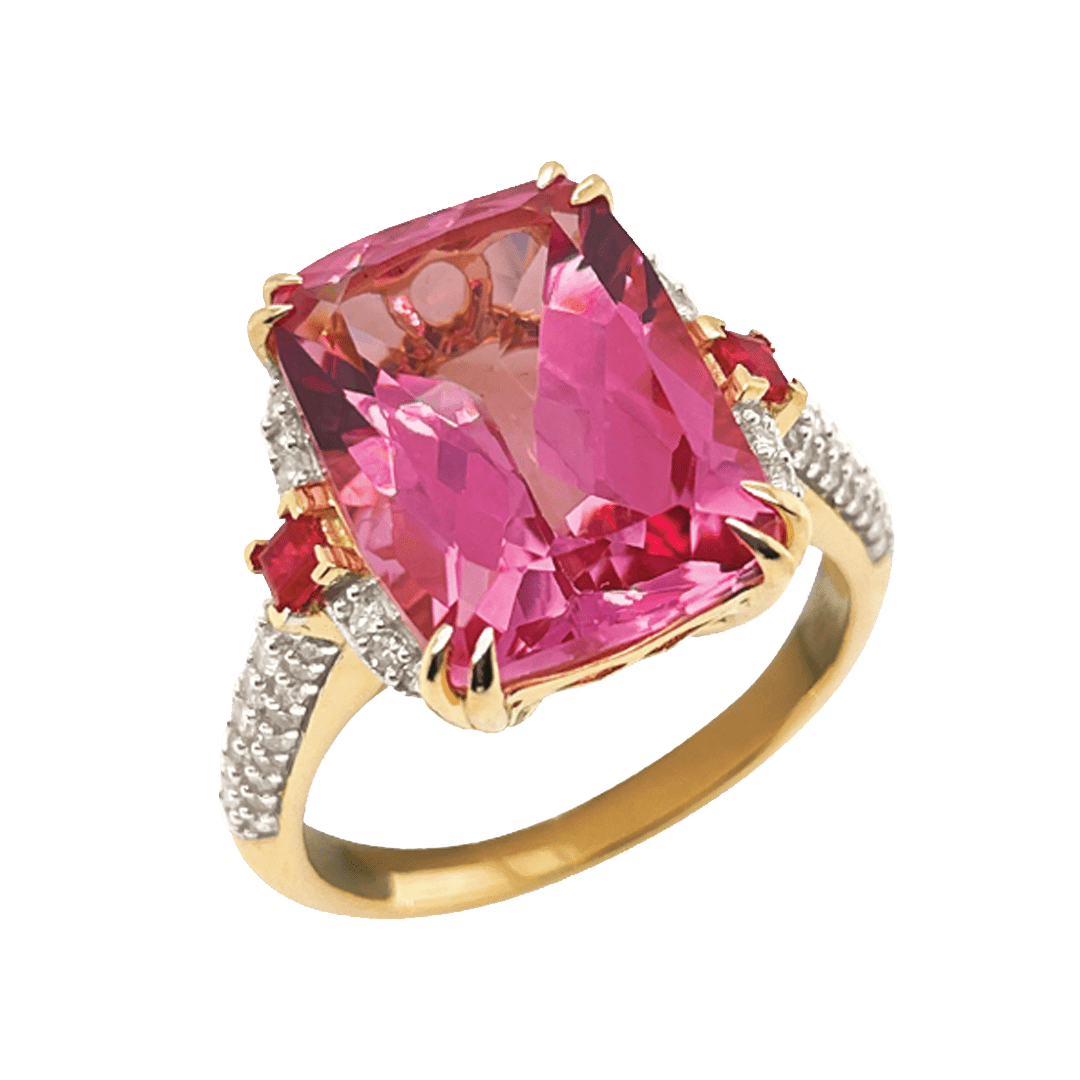 9ct Yellow Gold, Topaz, Ruby & Diamond Ring